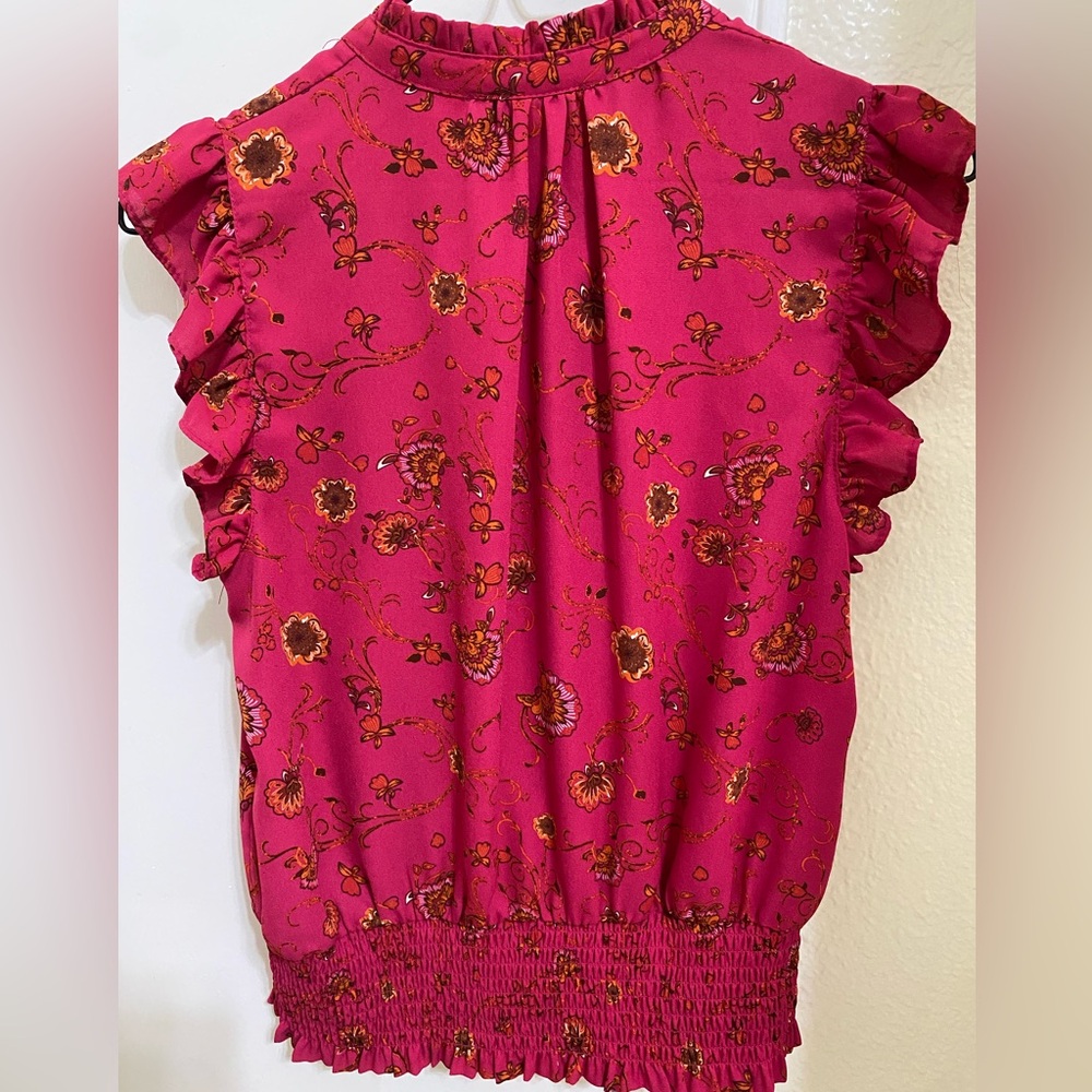 Pink Floral Ruffle Sleeve Blouse - Picture 4 of 4